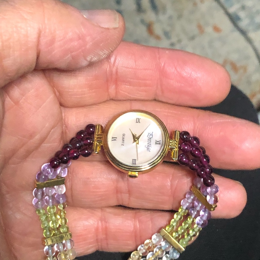 Elegant Gold and Multicolor Beaded Watch